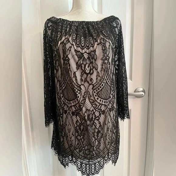 LOVE FIRE Women's Dress Black Lace Off the Shoulder‎ Fancy Mini Dress - Picture 7 of 15